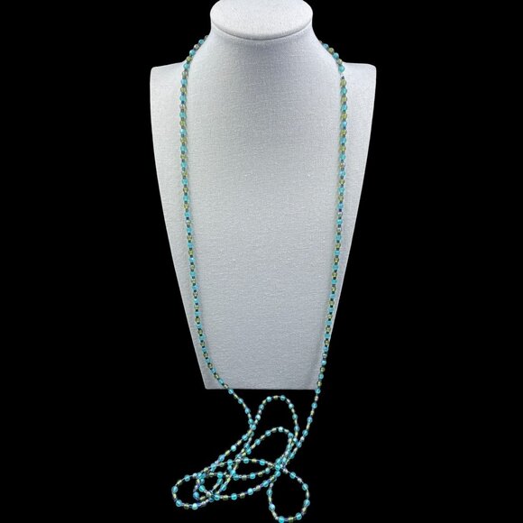 Long Iridescent Beaded Necklace Earrings Set Coastal Mermaid Tropical Gorpcore - Picture 4 of 8